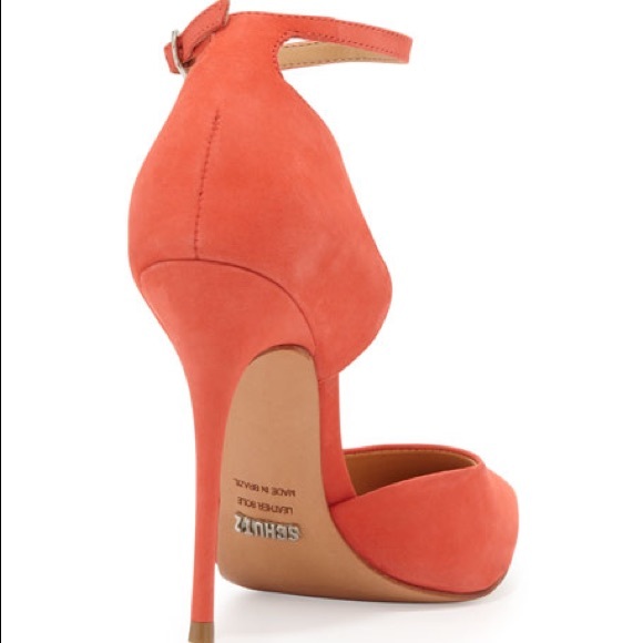Schutz Floralite Fresh Salmon Nubuck Stiletto Heel Pumps - Picture 2 of 9